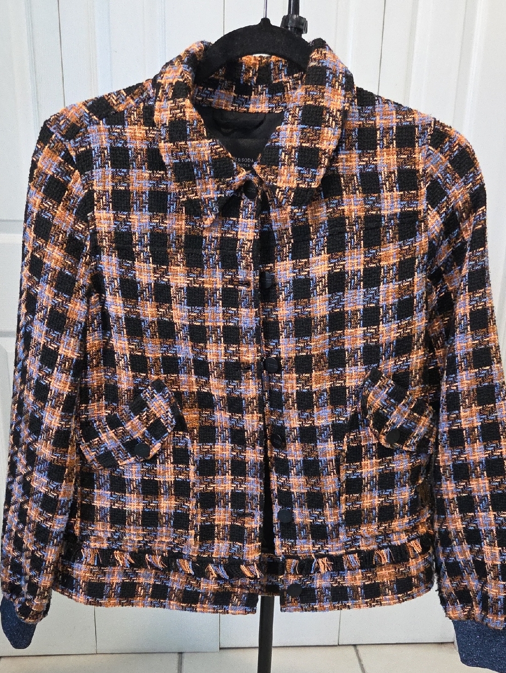 Sz S - Scotch & Soda Women's Black, Blue & Orange Tweed Jacket